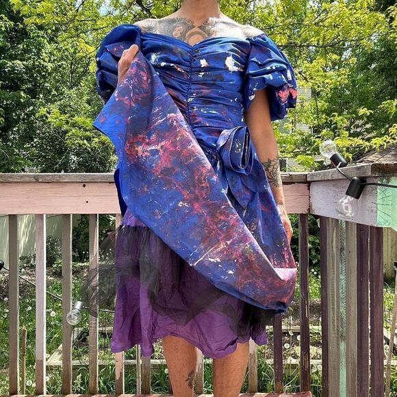 Hand Painted vintage 80s cocktail Prom dress - Picture 4 of 7